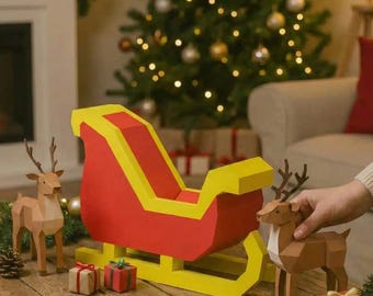 Trineo navideño de papel | 3D festivo | Decoración DIY | Plantilla PDF imprimible | Modelo de papel DIY | Descarga digital instantánea