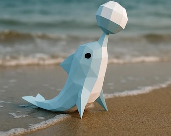 3D-Papiermodell Delfin | Maritimer Stil | Dekorationsobjekt | Druckbare PDF-Vorlage | DIY-Papiermodell | Sofortiger digitaler Download