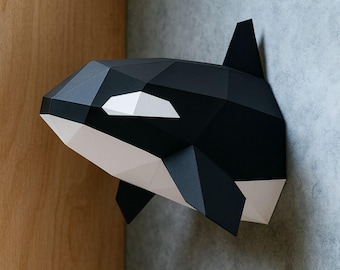 Orca de papel 3D | Geométrica | Decoración de pared DIY | Plantilla PDF imprimible | Modelo de papel DIY | Descarga digital instantánea