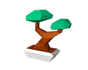 Bonsái de papel 3D | Diseño zen | Decoración de oficina | Plantilla PDF imprimible | Modelo de papel para armar | Descarga digital instantánea