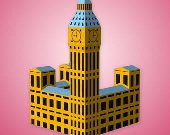 Maqueta 3D del Big Ben | Bajo poligonaje | Decoración londinense | Plantilla PDF imprimible | Modelo de papel para armar | Descarga digital instantánea
