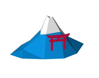 Maqueta 3D de papel del Monte Fuji | Estilo japonés Low Poly | Decoración Zen | Plantilla PDF imprimible | Modelo de papel para armar | Descarga digital instantánea