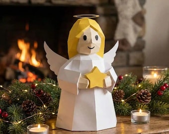 Ángel navideño de papel 3D | Geométrico | Decoración DIY | Plantilla PDF imprimible | Modelo de papel DIY | Descarga digital instantánea