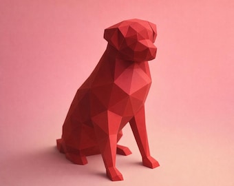 Labrador sentado de papel | Origami 3D | Kit de montaje de papel | Decoración para sala de estar/dormitorio | Kit de montaje de papel premium | Empaquetado cuidadosamente