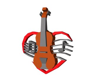 Violín de papel 3D | Arte mural geométrico | Decoración musical | Plantilla PDF imprimible | Modelo de papel para armar | Descarga digital instantánea