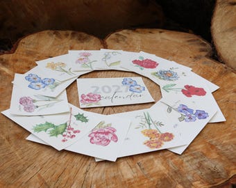 2027 Watercolor Birth Flower Desk Calendar with Wooden Stand | 5x7 Art Calendar