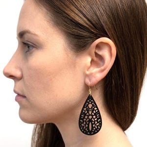 Black Statement Earrings, Mandala Earrings, Boho chic, Wooden Jewelry, Lightweight Dangles and Handcrafted