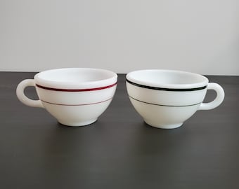 Vintage Set of 6-Pyrex Striped Coffee Cups-Restaurant Ware-2 Colors to Choose From
