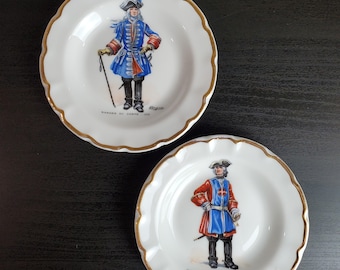 Vintage Porzellan Limoges Frankreich Militärminiaturteller - 11,4 cm - 2er-Set