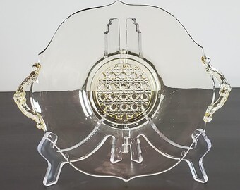 Vintage 1930's Lancaster Yellow Depression Glass Handled Plate- Cane Landrum Pattern Topaz