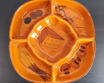 Vintage Los Angeles Potteries Divided Serving Platter #415 Amber Orange