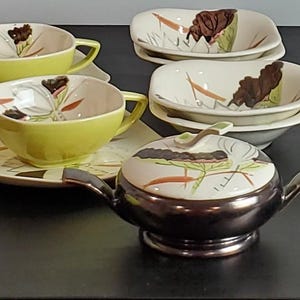 Red Wing-aardewerk met lotuspatroon handgeschilderd vintage servies