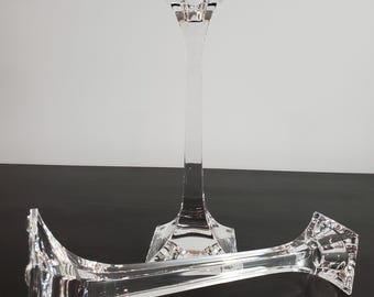 Vintage Tiffany & Co. Clear Crystal 8in Square Candlestick Holders - Set of 2