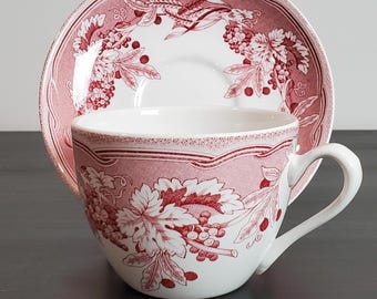 Set vintage di tazza e piattino Spode Fulham rosso e bianco
