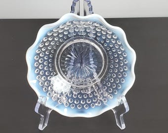 Vintage Anchor Hocking Moonstone Opalescent Hobnail Ruffled Bowl-5.5 inch
