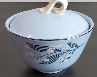 Vintage Homer Laughlin Skytone Sugar Bowl with Lid- Stardust Pattern Blue