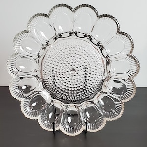 Vintage Indiana Glass Hobnail Deviled Egg Plate | 11" Clear Glass Serving Platter