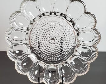 Vintage Indiana Glass Hobnail Deviled Egg Plate | 11" Clear Glass Serving Platter