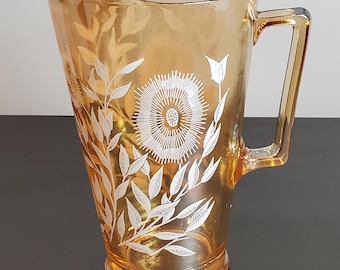 Vintage Jeannette Marigold Carnival Glass Cosmos Pitcher