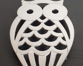 Vintage F.B. Rogers Silverplate Owl Trivet - Mid Century Modern Kitchen Decor