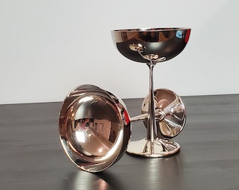 Copas de champán Raimond antiguas bañadas en plata, juego de 2