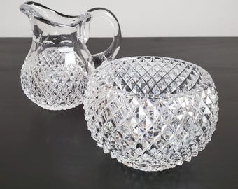 Vintage European Hand Cut Crystal Creamer and Sugar Set