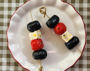 Set of 2 Antipasto Skewers - Handcrafted Food Sculpture for PLATE WALL DECOR