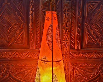 Handmade Moroccan Skin Lamp – 28" x 10", Warm Orange Glow