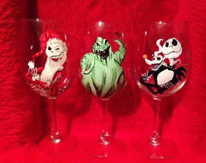 Nightmare Before Christmas Set of 3 Wine Glasses Etsy