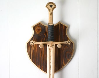 Sword Wall Hanger, Wood Shield Plaque for Prop Weapon Display