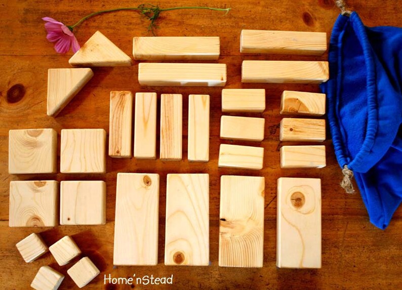 Building Block Set Kids Natural Toys Wooden 28 Piece Set With Carrying ...