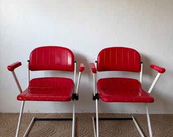 Vintage UNI 87 Jadran TMN Folding Chairs by Mladen & Marijan Orešić | 1987 Zagreb Universiade Mid-Century Modern Retro Red Chairs | Set of 2