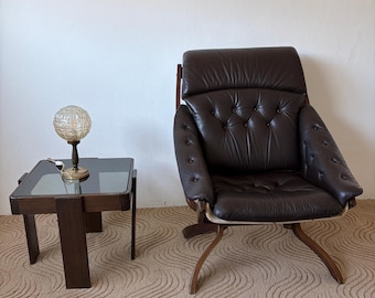 Vintage Falken Lounge Chair von Sigurd Resell | Schwarz Leder Klappstuhl | Mid Century Modern