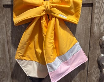 Oversized quilted bow door wreath hanger