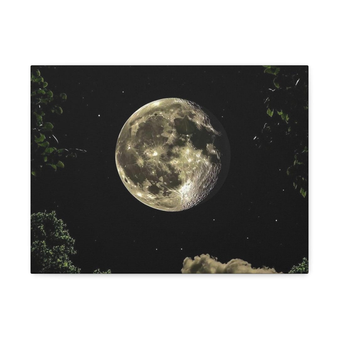 Moon Canvas Wall Art - Celestial Night Sky Print, Minimalist Lunar ...
