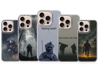 Leger telefoonhoesje Military Vibes Tactical Soldier Cover voor iPhone 17, 17Pro, 16e, 15, 14, 13, 12, Samsung S26, S25, A17, A57, Pixel 10Pro, 9A