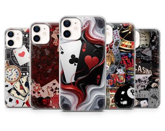 Poker Card Phone Case Casino Gambling Vegas Cover for iPhone 17, 17Pro, 16e, 15, 14, 13, 12, Samsung S26, S25, A17, A57, Pixel 10Pro, 9A, 8