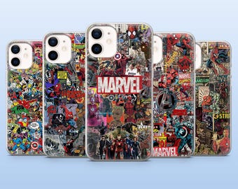 Marvel Collage Phone Case Avengers Superhero Cover for iPhone 18Pro, 17, 17Pro, 16e, 15, 14, 13, Samsung S26, S25, A17, A57, Pixel 11, 10, 9