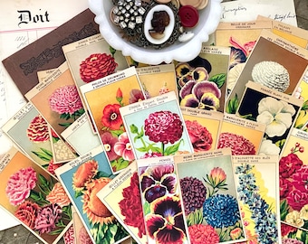 72 Antique French Flower Labels // Vintage Ephemera Download // Printable Seed Packets // Botanical Prints