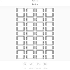 May include: A sheet of printable blank film strip labels. The labels are black and white and have a rectangular shape. Each label has a space for text and a small rectangle for a number.