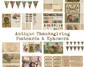 Vintage Thanksgiving Postcard Ephemera Kit (Digital Download)