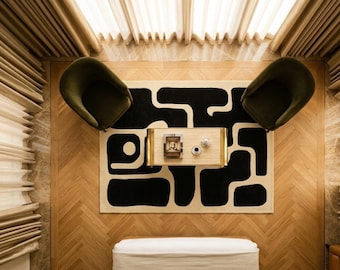 Modern abstract handgetuft wollen vloerkleed - grijs crème rechthoekig geometrisch vloerkleed hoge vloerkleden getextureerde organische vorm tapijt handgemaakte vloerkunst