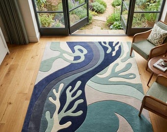 Alfombra rectangular tejida a mano, alfombra geométrica moderna de lana para sala de estar, alfombra de dormitorio a medida, decoración bohemia para el hogar.