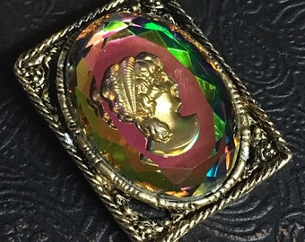Wonderful Vintage Antique Geometric Art Deco Carved Coral Cameo Ring 10K Gold Mom Sister Wife Gift Great Gatsby Hand Italian Karat Bridal