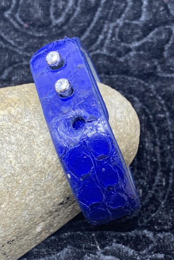 Genuine Dyed Blue Python Leather Gemmed Adjustabl… - image 2