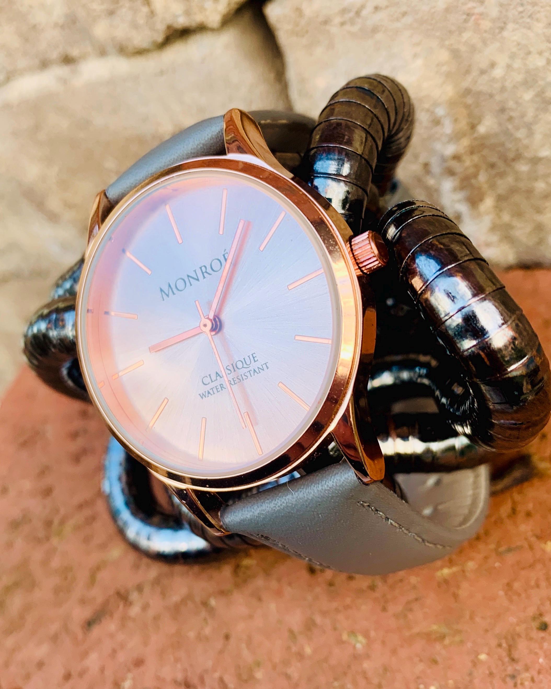 Monroe‎ by Maestro Classique Rose Gold Grey Leather Minimalist Watch with Pouch Monroe Classique Sunburst‎ Solerose Rose Gold Watch Grey  main image 2