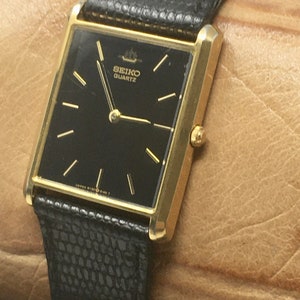 Seiko Galaxy 5Y30-5060 Classic Tank Style Men's Gold Tone Black