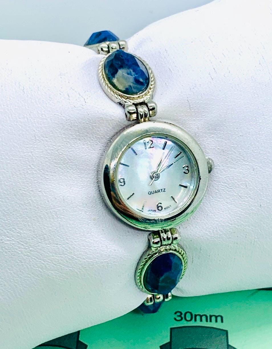Avon Silver Tone/mop Dial/blue Faceted Faux Stone Womens  display picture 3