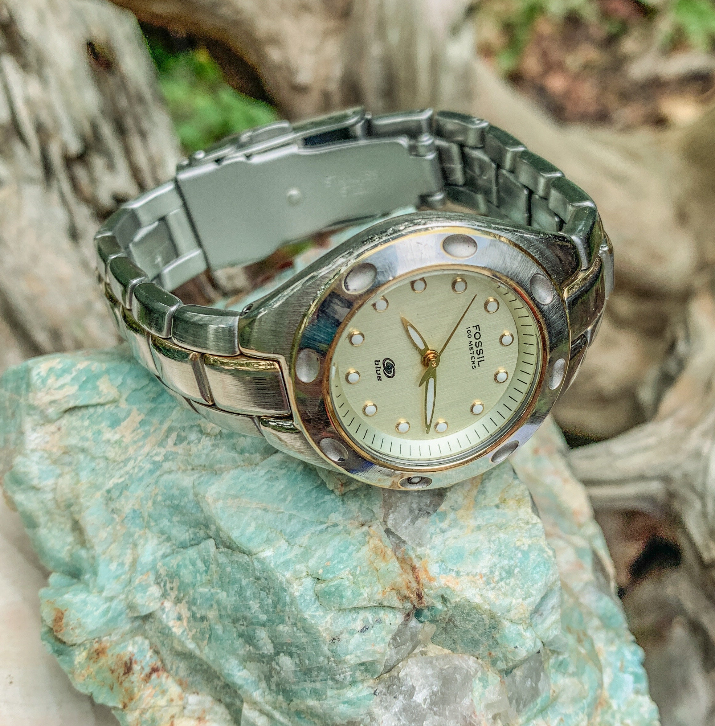 Nostalgic Fossil Blue AM3304 Silver gold Stainless silver Dial