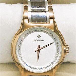 Fossil Dress Collection FS4419 Rose Gold/Stainless Gemmed Bracelet Watch
